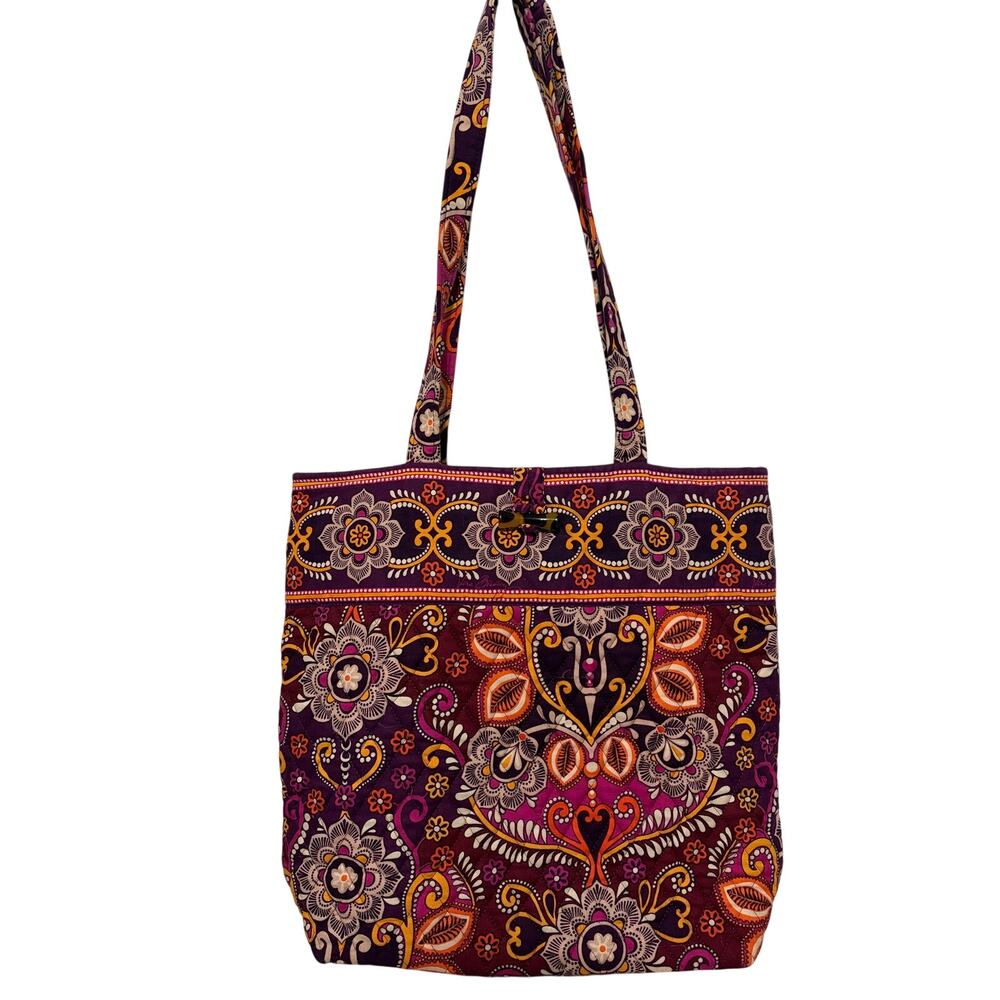 Vera Bradley Plum Petals Floral Quilted Tote Bag Purple Pink Orange Large